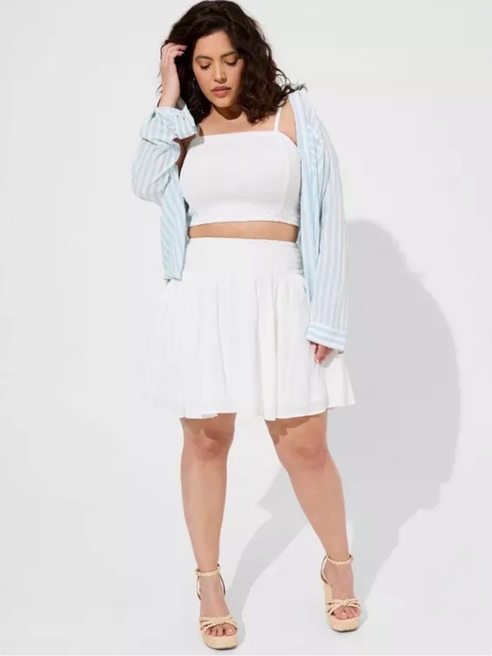 SOLD OUT NWT Torrid Washable Gauze Smocked Cropped Beach Cami and Mini Skirt Set